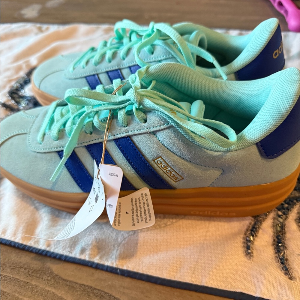 Adidas Women's VL Court Bold Sneakers- Aqua and Blue - Picture 3 of 7